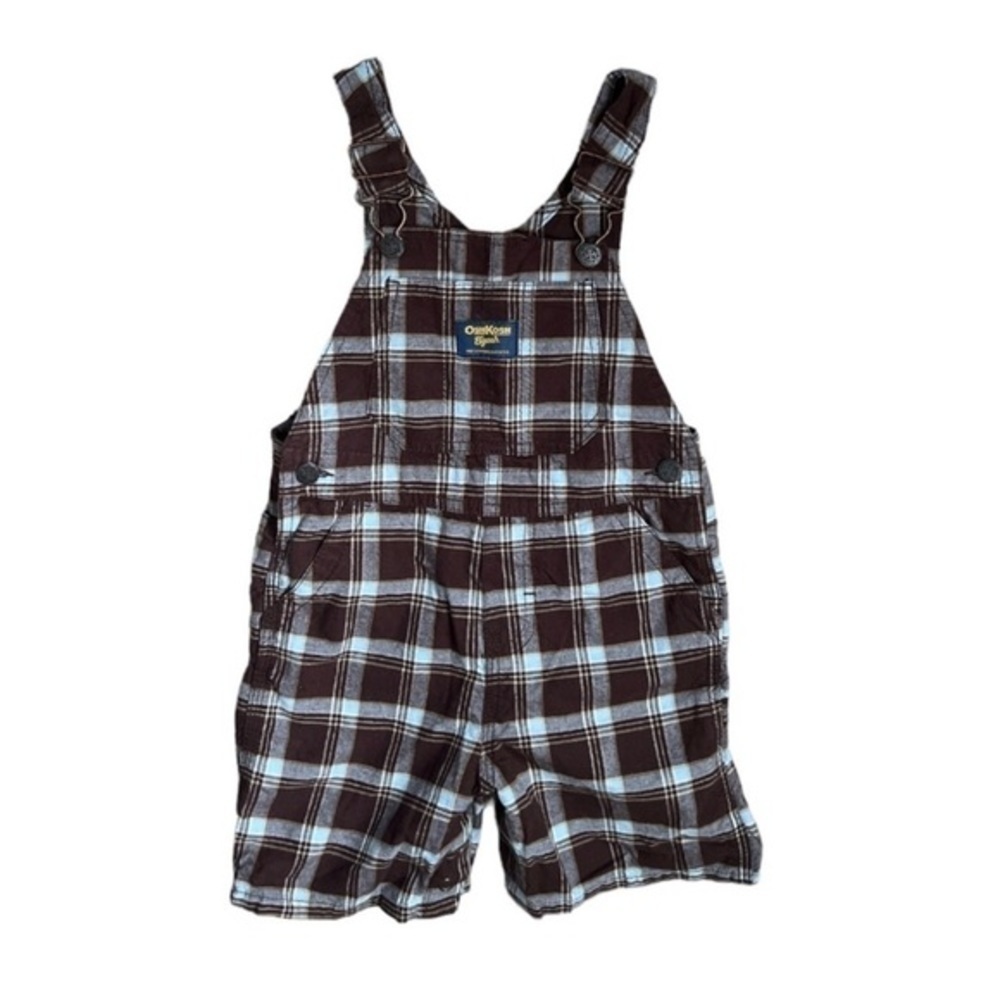 Oshkosh B'Gosh Boys' Blue & Brown Plaid Bib‎ Overalls Sz 24M